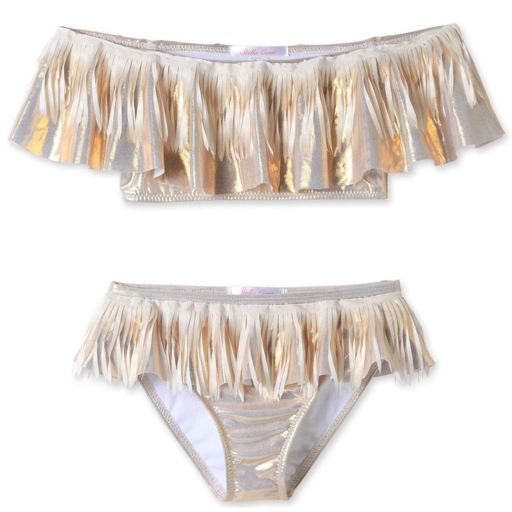 Stella Cove Gold with White Fringe Bikini, size 10